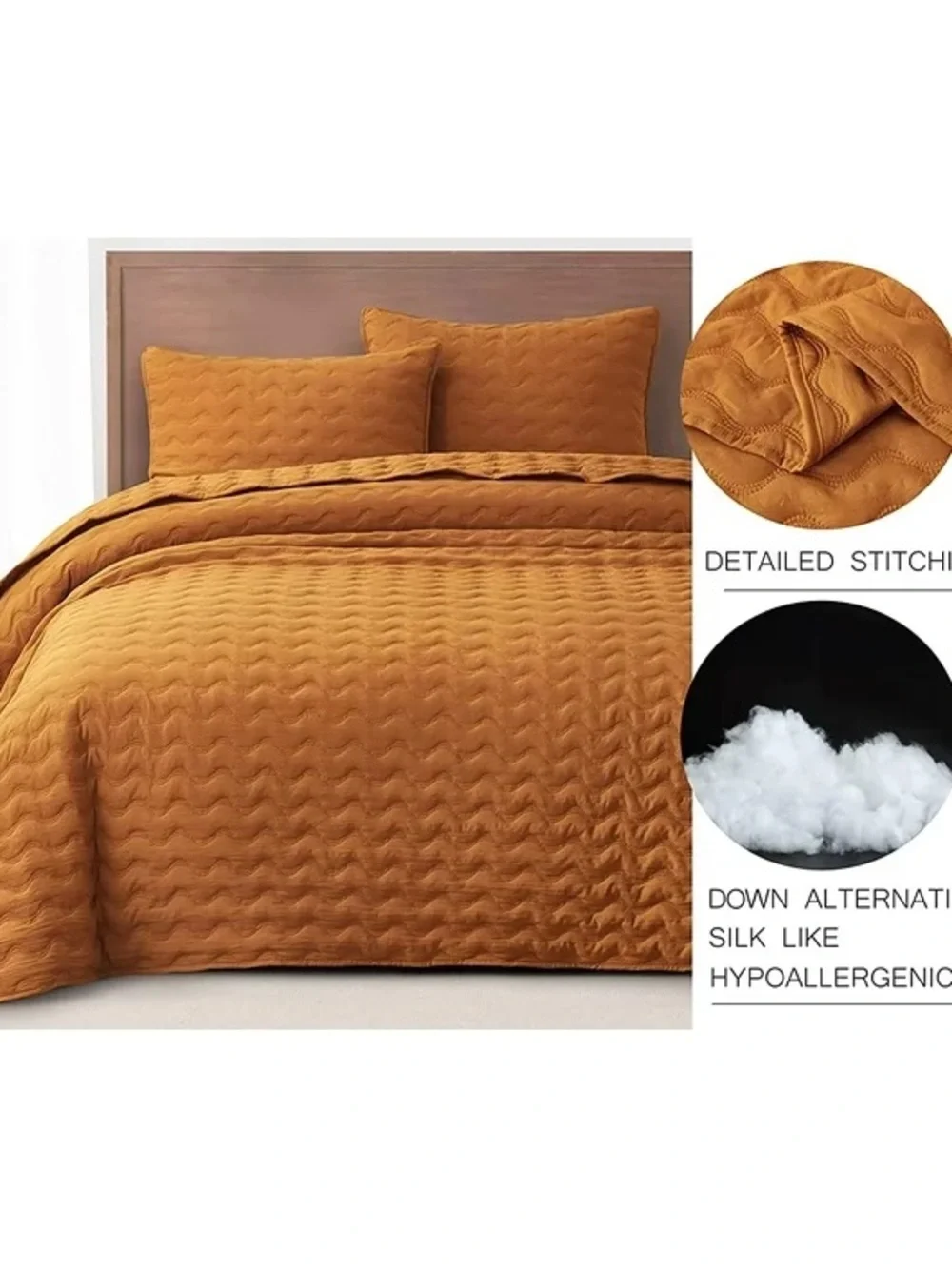 Luxury Quilted king 3 piece Coverlet Set - Burnt Orange
